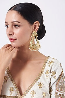 Gold Finish Jadau & Pearl Dangler Earrings