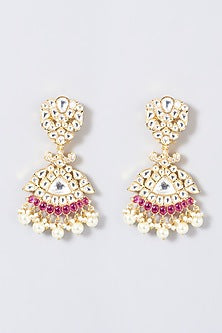 Gold Finish Kundan Polki & Red Stone Choker Necklace Set