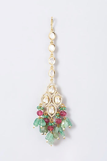 Gold Finish Red & Green Beaded Choker Necklace Set