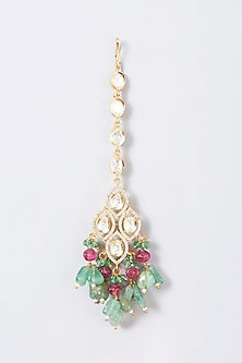 Gold Finish Red & Green Beaded Choker Necklace Set