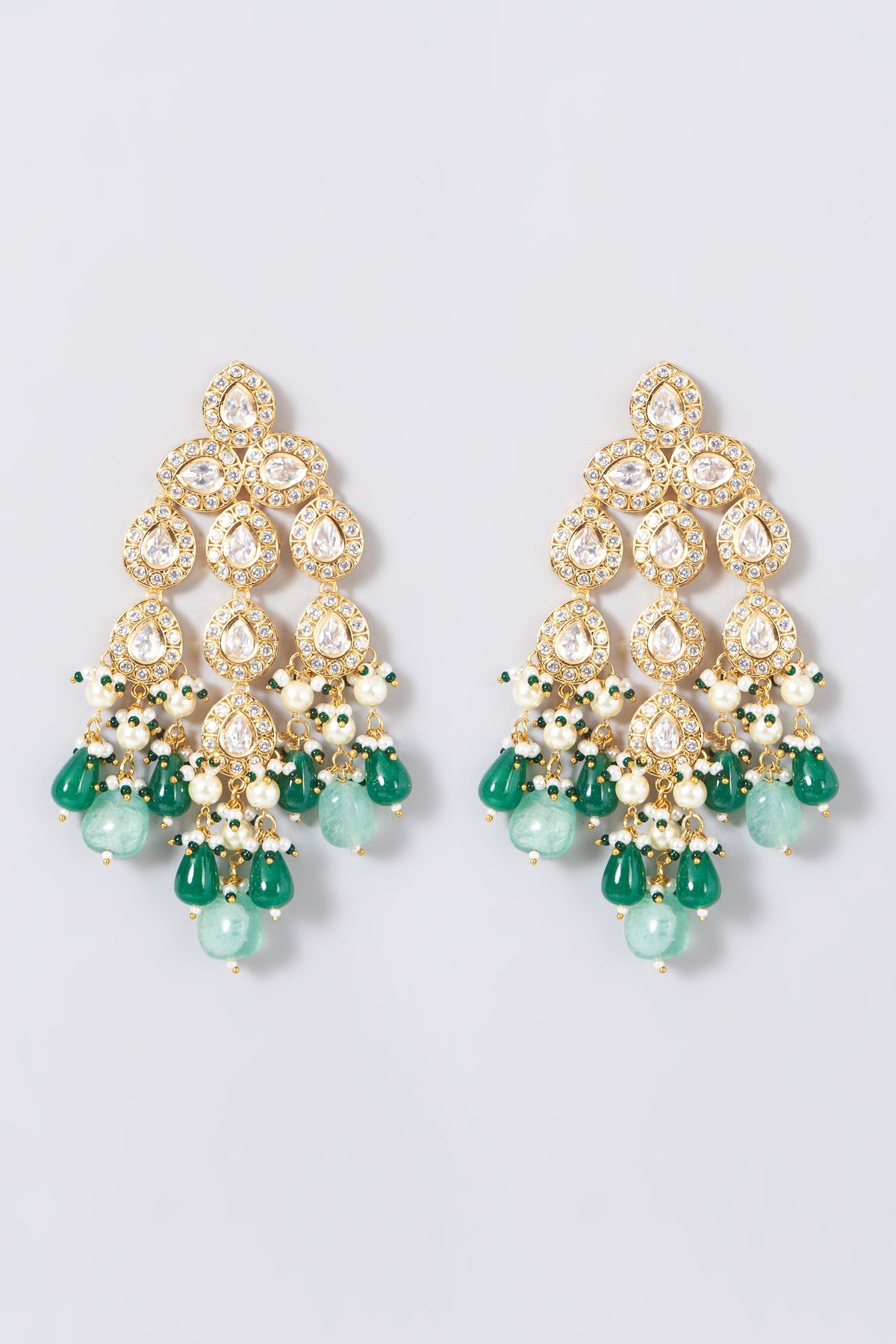 Gold Finish Green & Blue Beaded Choker Necklace Set