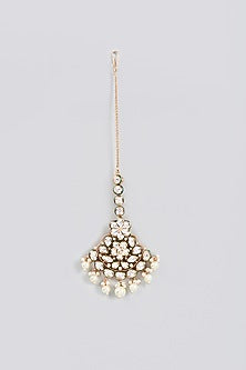 Gold Finish Kundan Polki & Pearl Maang Tikka