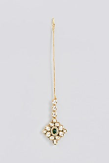 Gold Finish Kundan Polki & Green Stone Maang Tikka