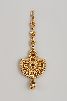 Gold Finish Kundan Polki Temple Maangtikka