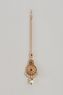 Gold Finish Kundan Polki Temple Maangtikka