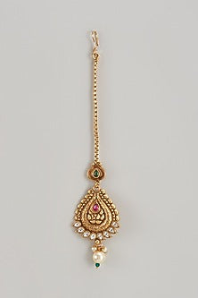 Gold Finish Kundan Polki Temple Maangtikka