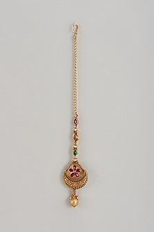 Gold Finish Kundan Polki Temple Maangtikka