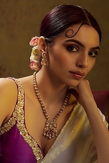 Gold Finish Multi-Colored Stone & Kundan Polki Temple Long Necklace Set