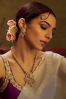 Gold Finish Multi-Colored Stone & Kundan Polki Temple Long Necklace Set