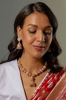 Gold Finish Kundan Polki Temple Long Necklace Set