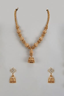 Gold Finish Kundan Polki Temple Long Necklace Set