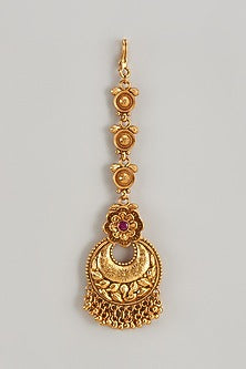 Gold Finish Synthetic Stone Temple Maangtikka