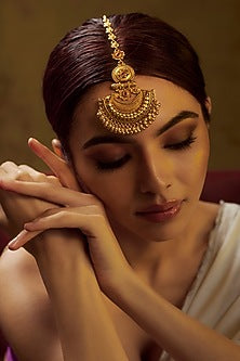 Gold Finish Synthetic Stone Temple Maangtikka