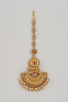 Gold Finish Synthetic Stone Temple Maangtikka
