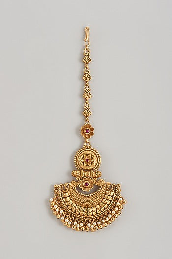 Gold Finish Synthetic Stone Temple Maangtikka