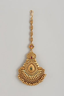 Gold Finish Kundan Polki Temple Maangtikka