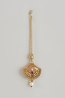 Gold Finish Kundan Polki Temple Maangtikka