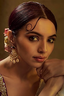 Gold Finish Kundan Polki & Multi-Colored Stone Temple Dangler Earrings