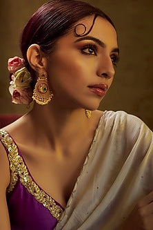 Gold Finish Kundan Polki & Multi-Colored Stone Temple Dangler Earrings