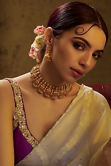 Gold Finish Kundan Polki Temple Necklace Set