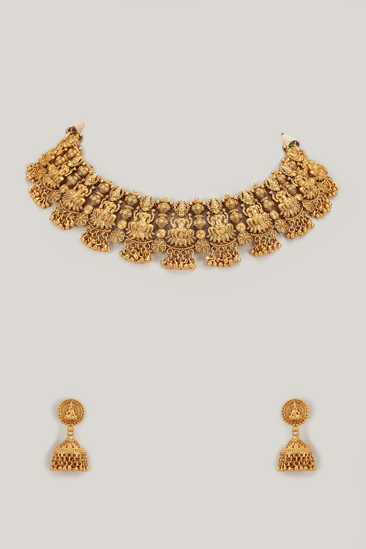 Gold Finish Kundan Polki Temple Necklace Set