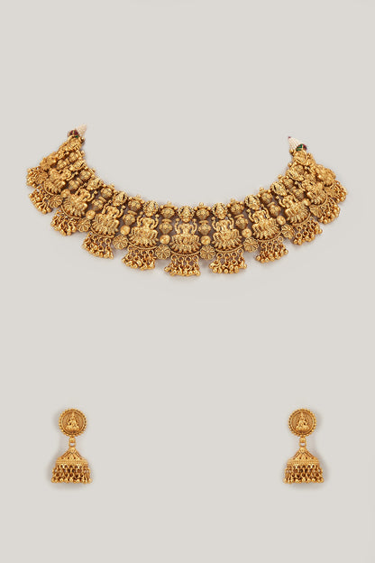 Gold Finish Kundan Polki Temple Necklace Set