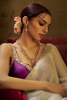 Gold Finish Red Stone Temple Mala Set