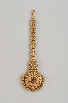 Gold Finish Kundan Polki Temple Maangtikka