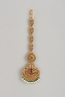Gold Finish Kundan Polki Temple Maangtikka