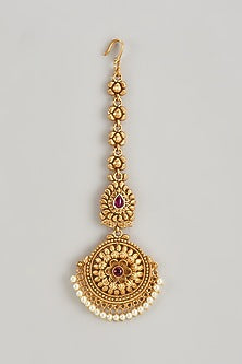 Gold Finish Kundan Polki Temple Maangtikka