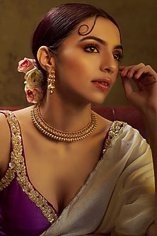 Gold Finish Red Stone Temple Necklace Set