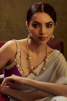 Gold Finish Kundan Polki & Multi-Colored Stone Temple Mala Set