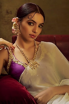 Gold Finish Kundan Polki & Multi-Colored Stone Temple Long Necklace Set
