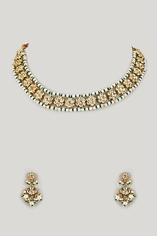 Gold Finish Kundan Polki Temple Necklace Set