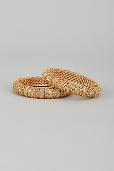 Gold Finish Kundan Polki Temple Bangles (Set of 2)