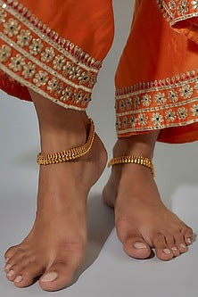 Gold Finish Anklets (Set Of 2)