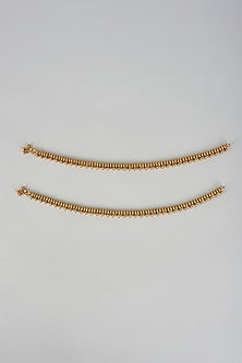 Gold Finish Kundan Polki Temple Anklets (Set of 2)