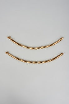 Gold Finish Kundan Polki Temple Anklets (Set of 2)
