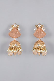 Gold Finish Kundan Polki & Pearl Jhumka Earrings