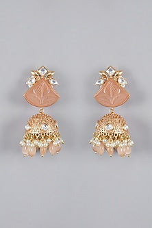 Gold Finish Kundan Polki & Pearl Jhumka Earrings