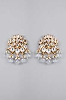 Gold Finish Kundan Polki & Grey Beaded Earrings