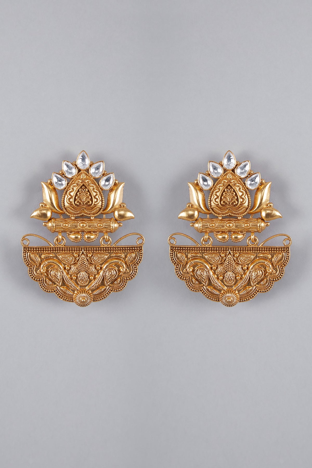 Gold Finish Kundan Polki Antique Earrings