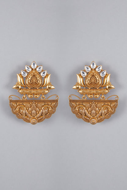 Gold Finish Kundan Polki Antique Earrings