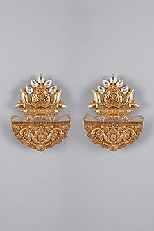 Gold Finish Kundan Polki Antique Earrings