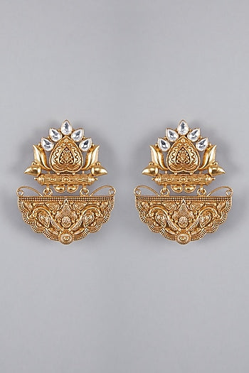 Gold Finish Kundan Polki Antique Earrings
