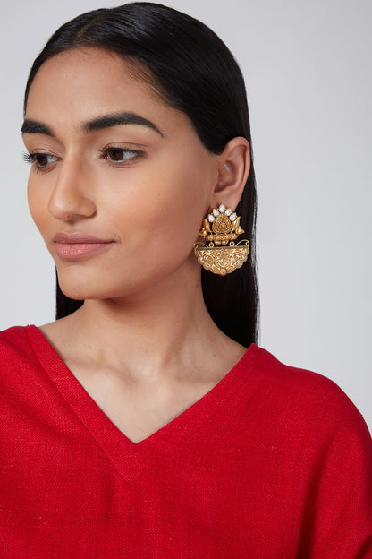 Gold Finish Kundan Polki Antique Earrings
