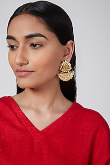 Gold Finish Kundan Polki Antique Earrings