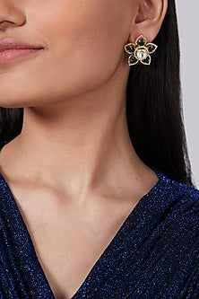 Gold Finish Green Stone Kundan Polki Earrings