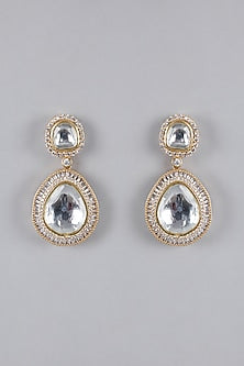 Gold Finish Zircon & Kundan Polki Earrings