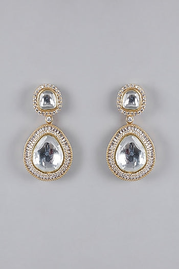 Gold Finish Zircon & Kundan Polki Earrings